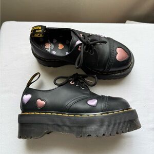 Rare Dr. Martens Black Leather Oxford Shoes with Pink and Orange Heart Size 5